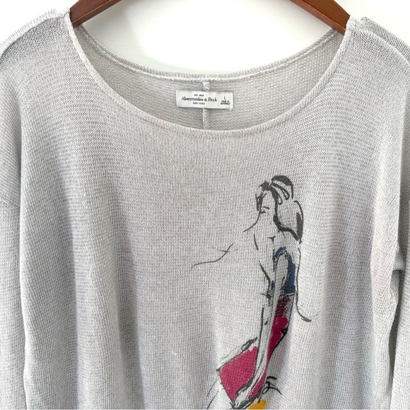 Abercrombie & Fitch Women Top Shirt Heather Gray Artistic Long Sleeve Tee Size L - Picture 5 of 16